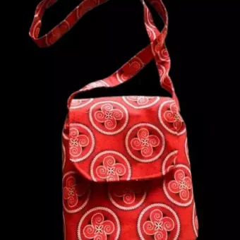 African Print Seshweshwe Crossbody Bag (Red & Beige 24 x 19cm)