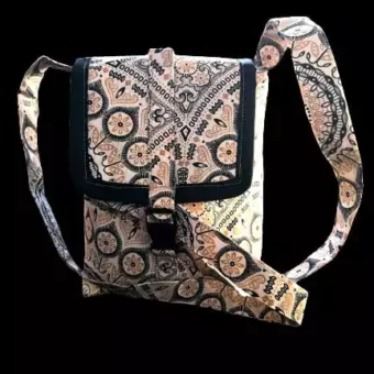 African Print Seshweshwe Crossbody Bag (Beige)