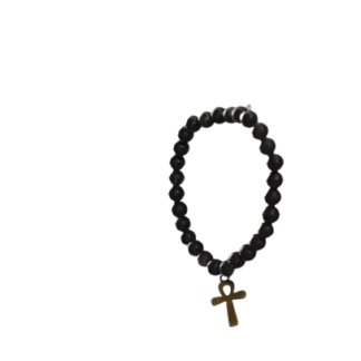 Bracelet made of black obsidian. Ankh pendant. For sale online by Aksêptuhns in South Africa