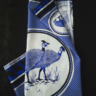 Traditional African Curtain. Blue and White. Guinea Fowl Motif. For sale online by Aksêptuhns in South Africa