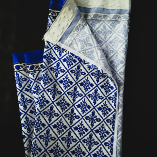 Traditional African Curtain. Njeti pattern. Blue and White. For sale online by Aksêptuhns in South Africa