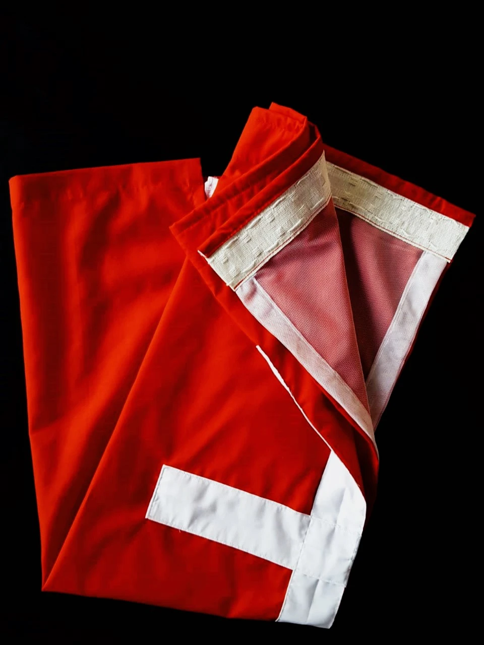 Red Curtain with White Cross. For sale online by Aksêptuhns in South Africa
