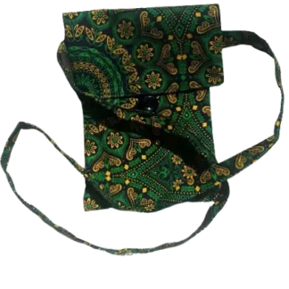 African Print Seshweshwe Cellphone Pouch (Green 19 x 13.5cm)