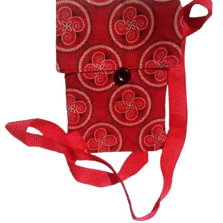 African Print Seshweshwe Cellphone Pouch (Red/Black 19 x 13.5cm)