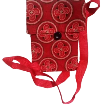 African Print Seshweshwe Cellphone Pouch (Red/Black 19 x 13.5cm)