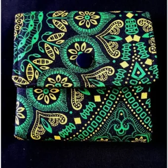 African Print Seshweshwe Mini Pouch (Green & Black 9.5 x 9.5 cm)