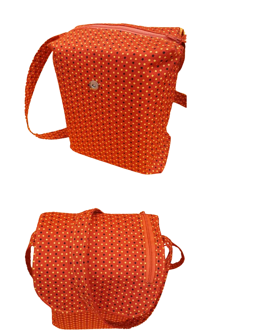 African Print Seshweshwe Crossbody Bag (Orange) For sale online by Aksêptuhns in South Africa